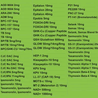 Peptide List- Intl Warehouse